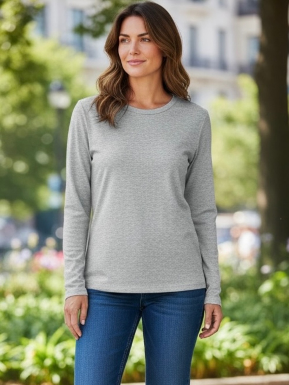 Champion Long Sleeve Slight Scoop Neck Semi-Fitted Heather Gray Tee-Shirt Sz 2X